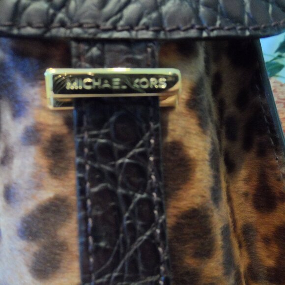New Michaek Kors Collection Brown Leopard Calf Hair/Croc Print Leather Bag - Picture 4 of 16